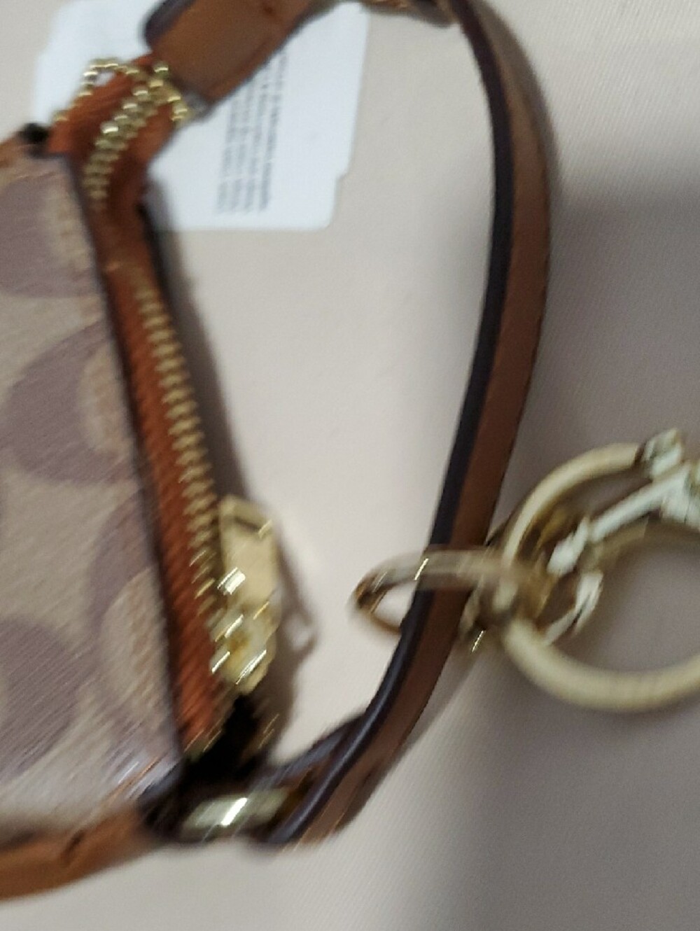 Brown Signature Mini Wristlet Key Pouch with Gold Hardware - Picture 8 of 9